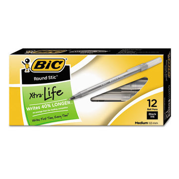BIC® Round Stic Xtra Life Ballpoint Pen, Stick, Medium 1 Mm, Black Ink, Smoke Barrel, Dozen freeshipping - TVN Wholesale